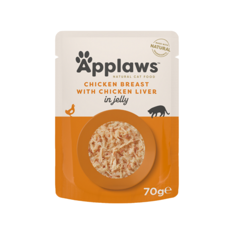 أبلاوز أظرف طعام رطب للقطط - صدور الدجاج الطري مع الكبد في الجلي 70غ